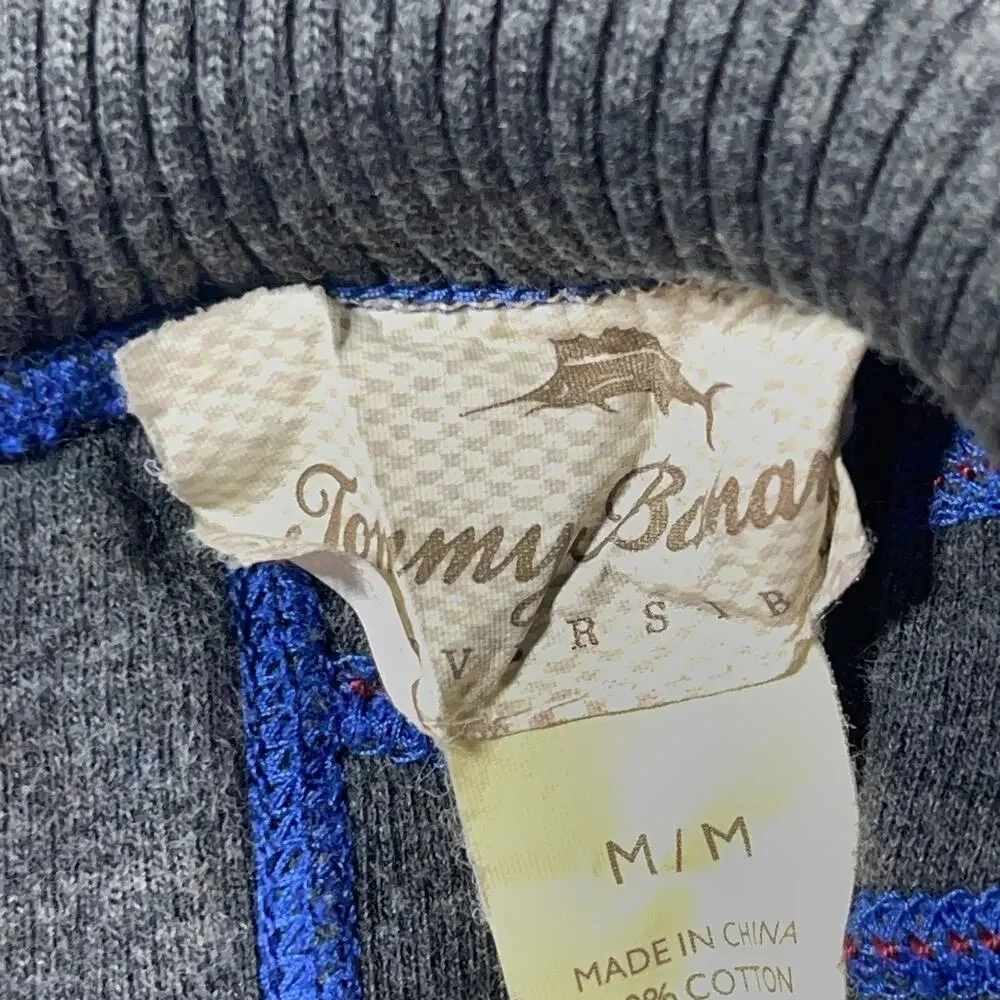 Tommy Bahama Sweatshirt Men Medium Gray Blue Reversible Pullover Preppy Casual‎